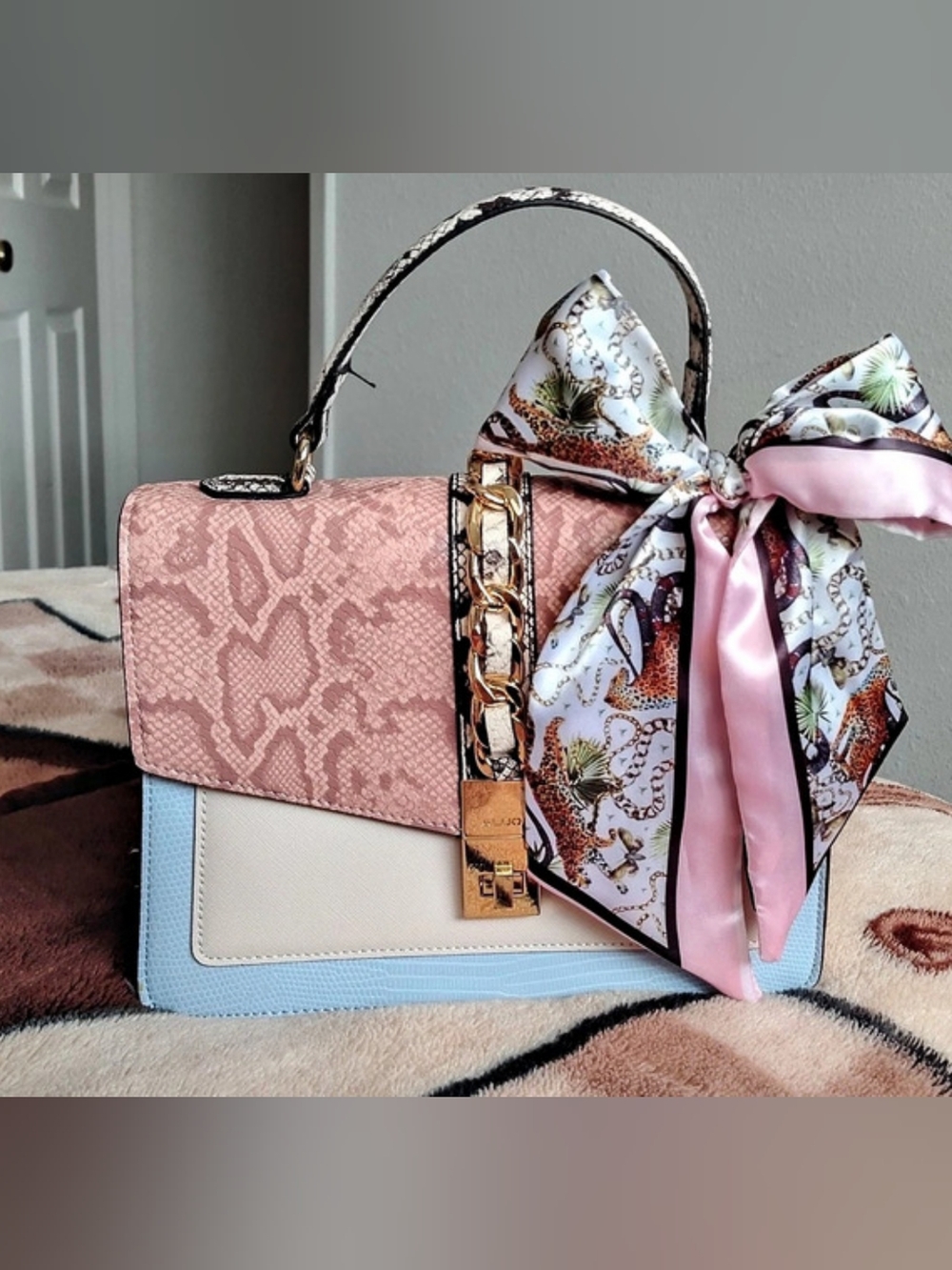 ALDO Color Block Shoulder Bag Blue & Pink Like New